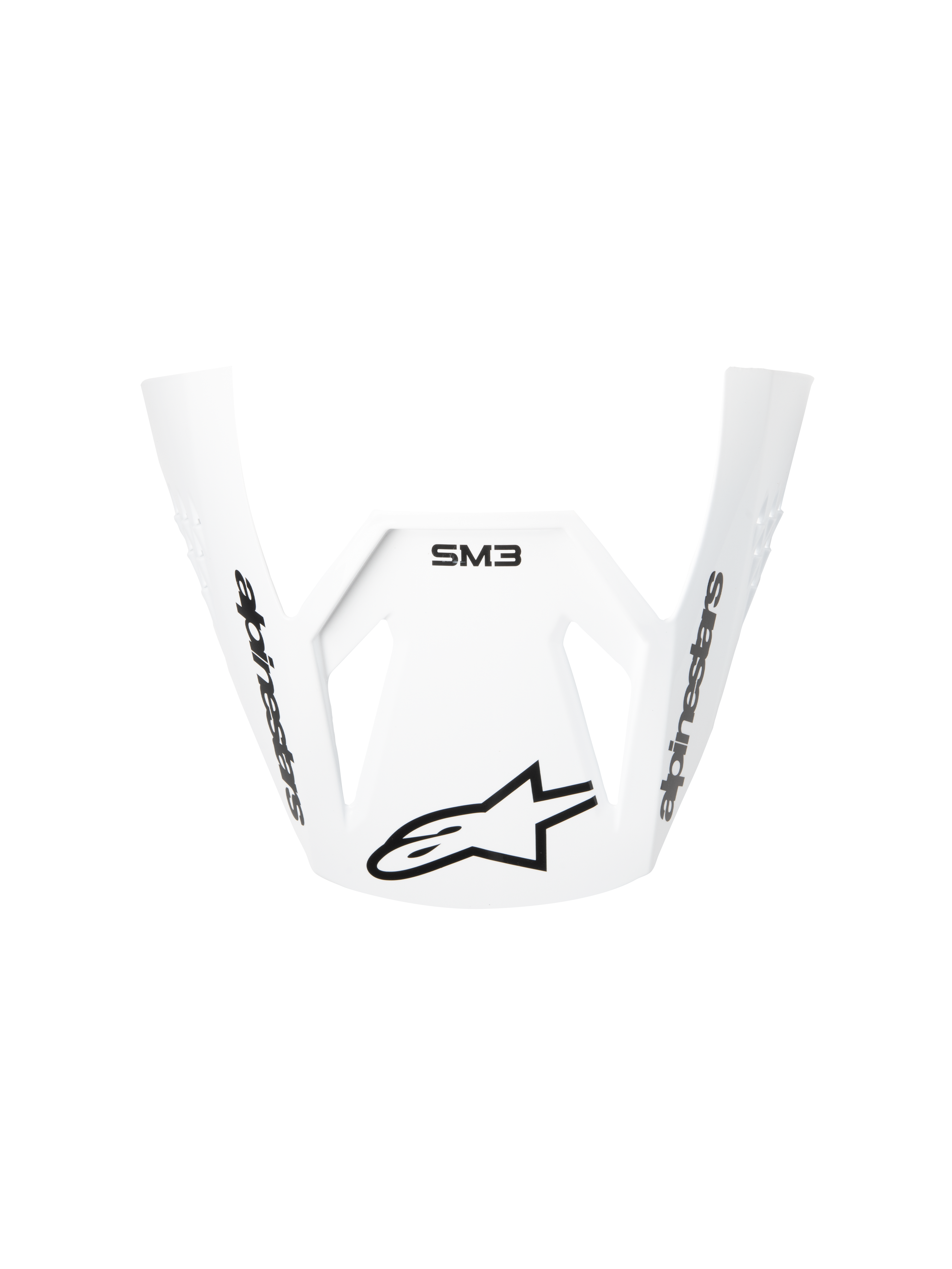 Alpinestars S-M3 Radium ECE06 Visor, visiera di ricambio bianca per casco da moto, design aerodinamico curvo con loghi Alpinestars neri e branding SM3, plastica resistente per prestazioni motocross