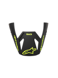 Visiera Alpinestars S-M3 Radium ECE06, frontino di ricambio per casco da motocross, grigio, nero e giallo fluo opaco, con branding e logo a stella Alpinestars giallo fluo, finitura opaca, design aerodinamico per gare fuoristrada
