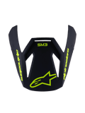 Alpinestars Visiera S-M3 Youth Radium, frontino di ricambio per casco, nero opaco con grafiche giallo fluo, con logo SM3 e marchio Alpinestars, design aerodinamico angolare per caschi da motocross