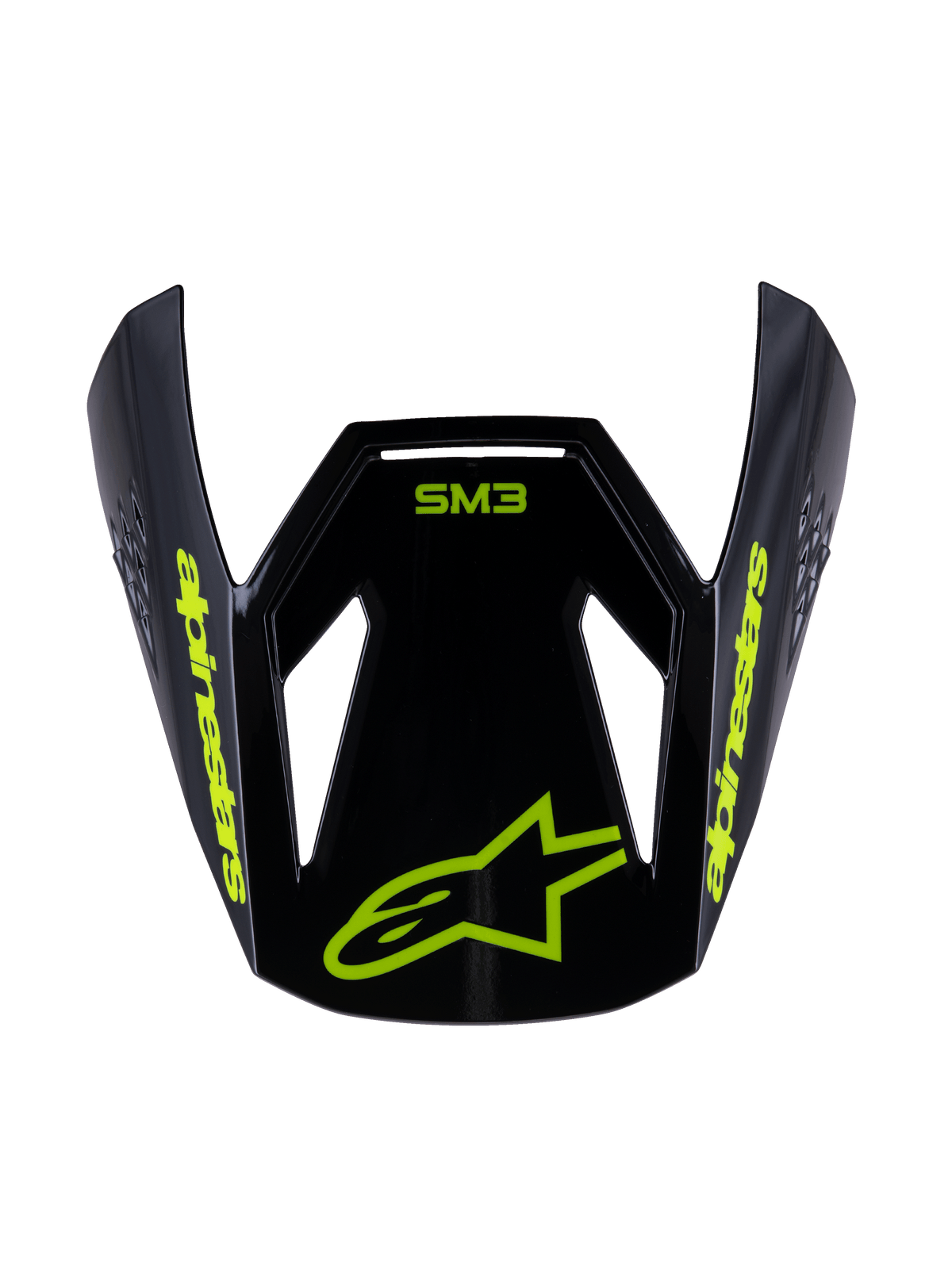 Alpinestars S-M3 Youth Radium Visor, visiera di ricambio per casco da motocross, nero e giallo fluo lucido, con marchio Alpinestars giallo e logo con stella sul davanti, design aerodinamico per caschi off-road per ragazzi