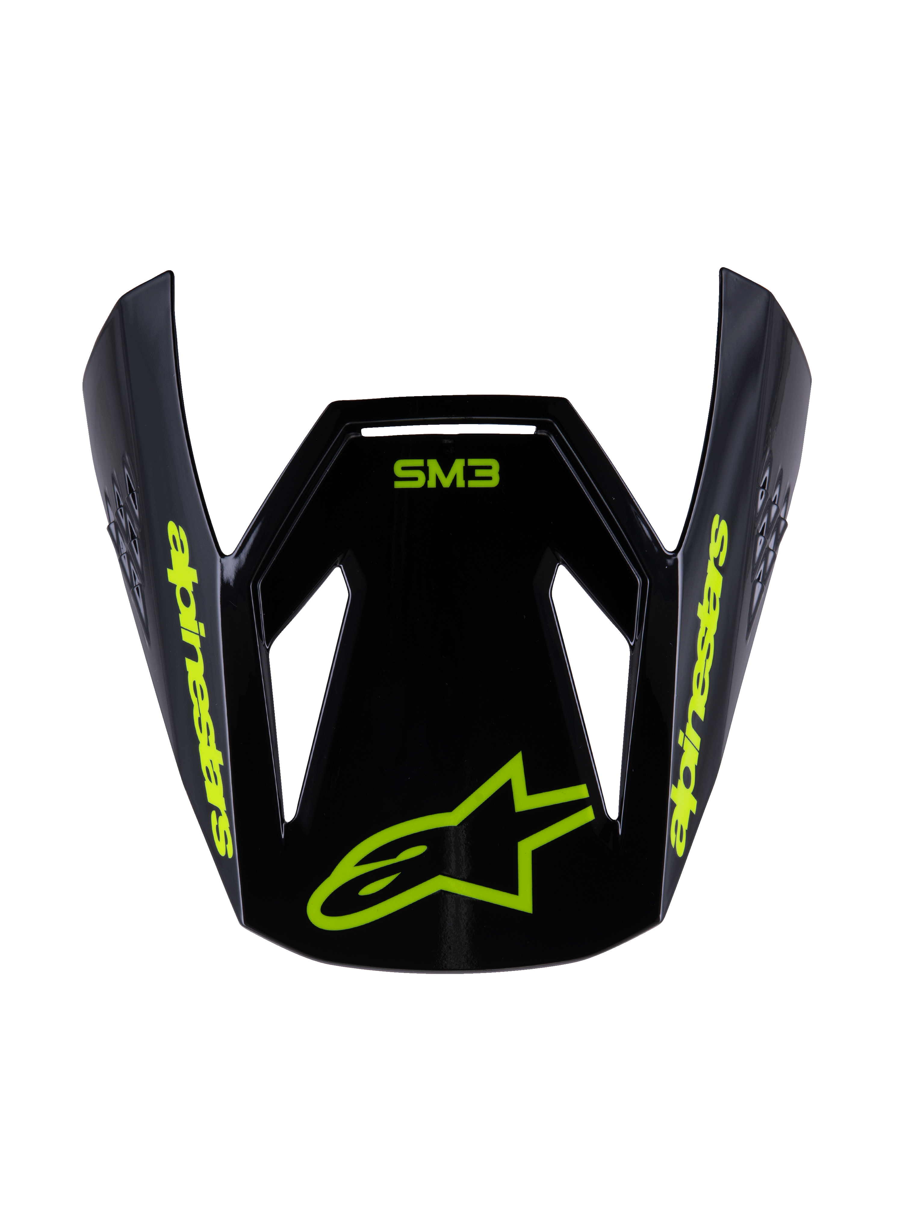 Alpinestars S-M3 Youth Radium Visor, visiera di ricambio per casco da motocross, nero e giallo fluo lucido, con marchio Alpinestars giallo e logo con stella sul davanti, design aerodinamico per caschi off-road per ragazzi