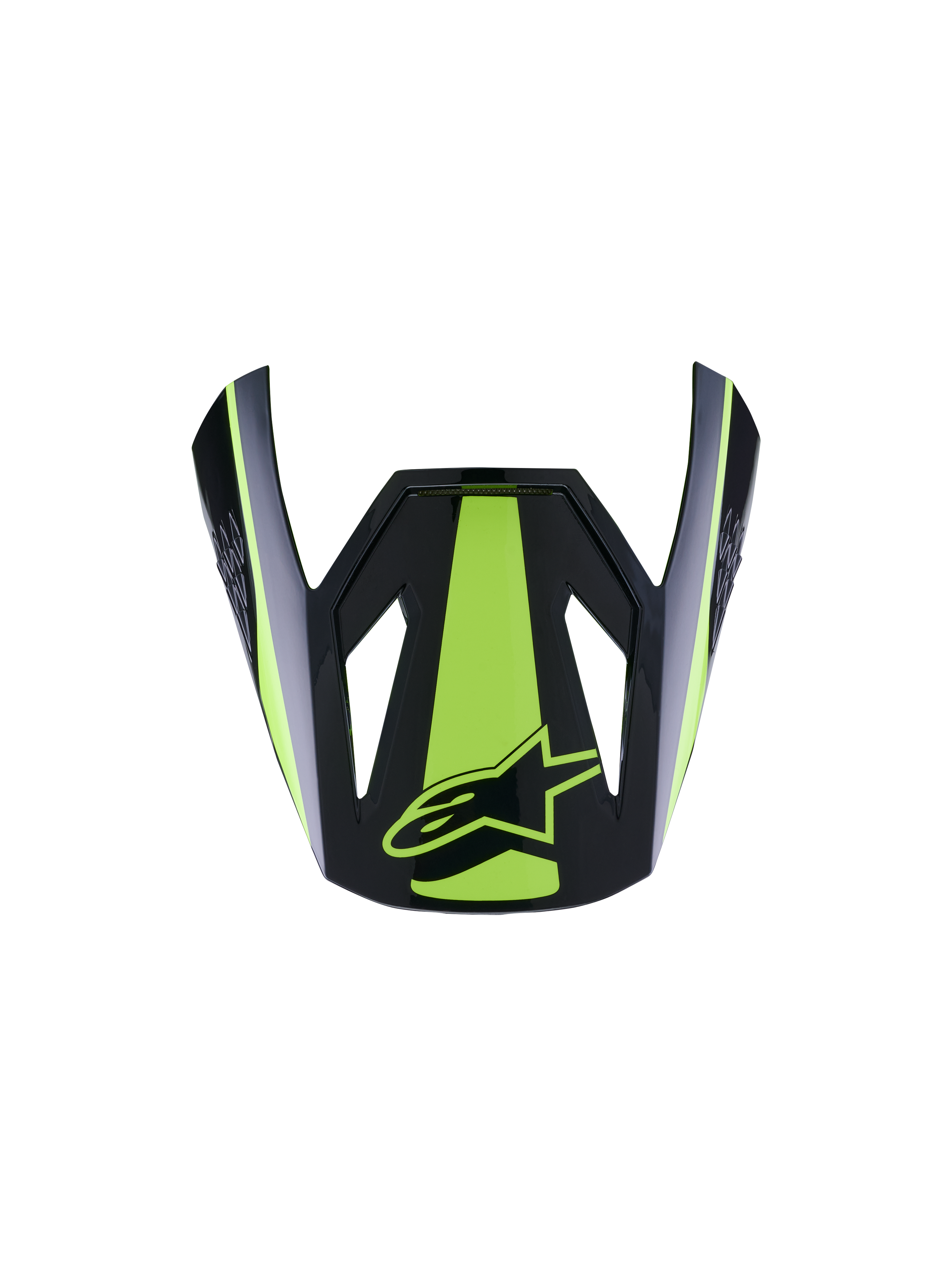 Alpinestars S-M3 Heat Visor ECE06, visiera per casco da moto, giallo fluo e nero lucido, con un'audace striscia centrale e accenti laterali giallo fluo, finitura nera lucida con logo a stella giallo, design aerodinamico del frontino per caschi da motocross