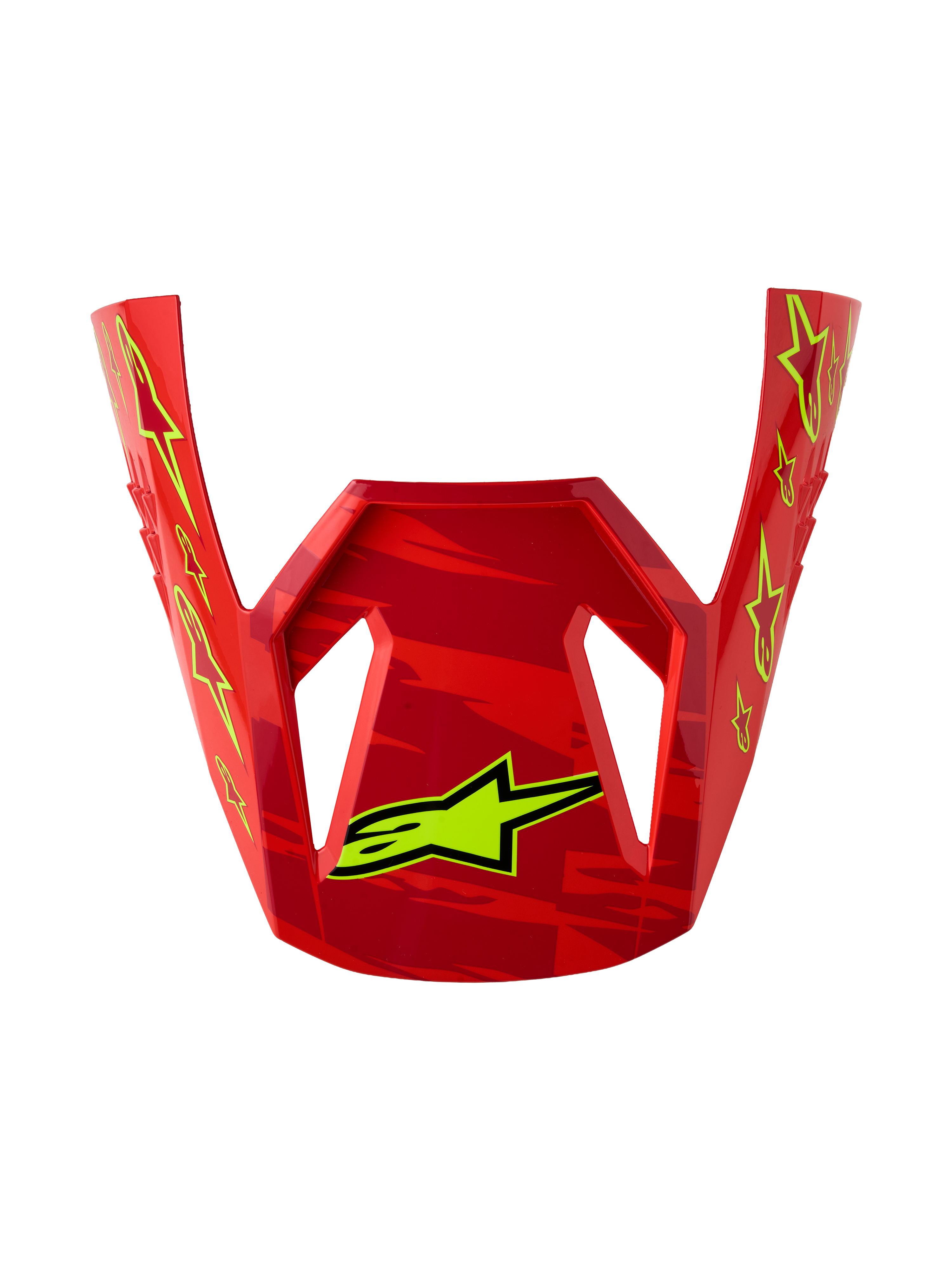 Alpinestars visiera S-M3 Falcon ECE06, parte di ricambio per casco motocross, rossa e gialla fluo con grafiche a stella.