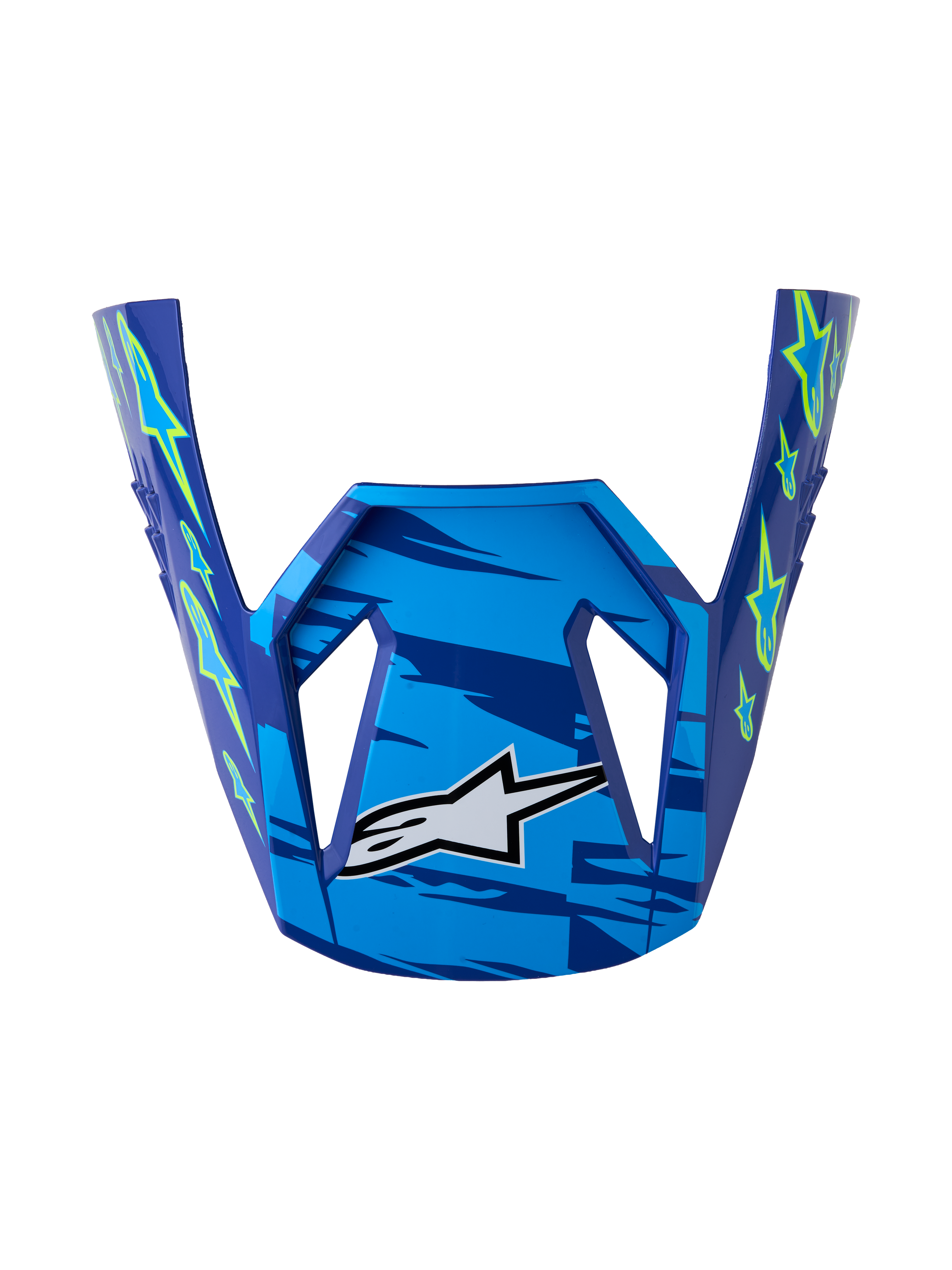 Alpinestars visiera SM3 Falcon ECE06, visiera di ricambio per casco da motocross, blu lucido e giallo fluo, grafica con stelle e logo Alpinestars bianco, componente tecnico per fuoristrada