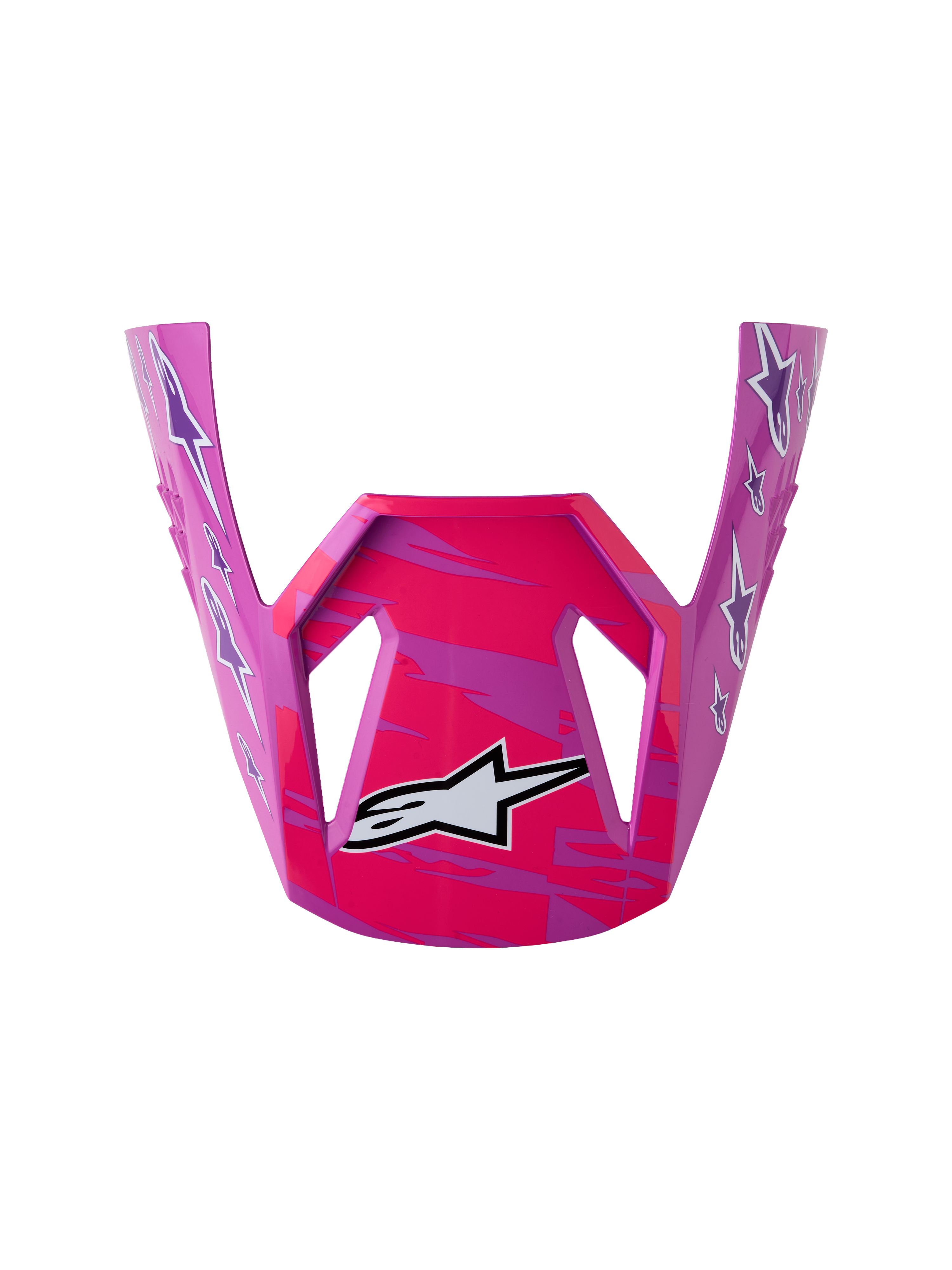 Alpinestars visiera SM3 Falcon da ragazzo, parte di ricambio per casco motocross, viola e rosa fluo lucida con loghi a stella.