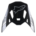 Alpinestars Visiera Supertech M10 Carbon Meta2, frontino di ricambio nero e grigio lucido, con logo Alpinestars grigio e aperture di ventilazione aerodinamiche, accessorio per casco da motocross