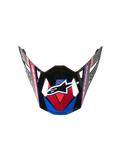 Alpinestars Visiera Supertech M10 Era, visiera di ricambio per casco da motocross, blu, rosso e giallo fluo, finitura nera lucida con grafiche angolari, logo centrale a stella bianca e intagli di ventilazione aerodinamici