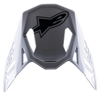 Alpinestars S-M8 Factory Visor, frontino di ricambio per casco da motocross, bianco con logo Alpinestars nero, finitura lucida, design aerodinamico con intagli di ventilazione