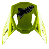 Alpinestars S-M8 Factory Visor, visiera di ricambio per casco da motocross, giallo fluo brillante, con grande logo Alpinestars nero e grigio sulla parte superiore, finitura lucida con aperture aerodinamiche, accessorio per caschi Supertech M8