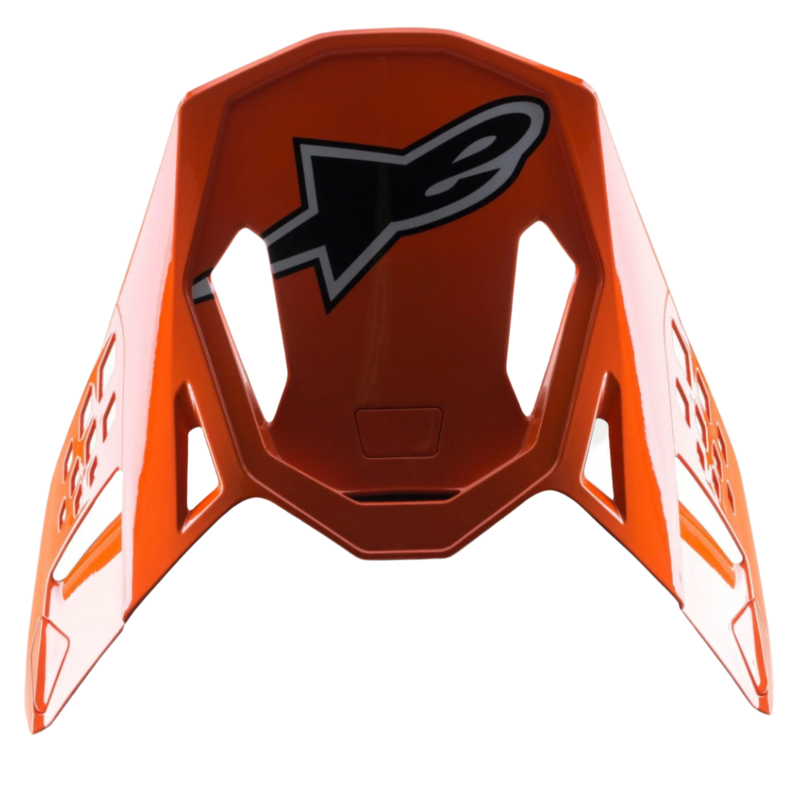 Visiera Alpinestars S-M8 Factory, accessorio per casco da motocross, arancione lucido con grande logo Alpinestars nero e bianco, aperture di ventilazione aerodinamiche, visiera di ricambio per caschi Supertech M8