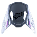 Alpinestars Supertech M10 Daytona 23 LE Visor, visiera di ricambio per motocross, grigio Haze con accenti viola e bianchi, con logo nero sulla parte interna, design leggero e ventilato per gare MX