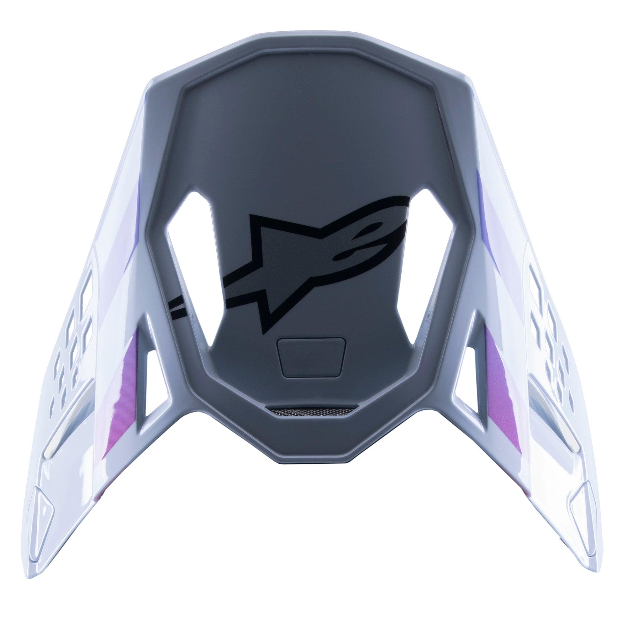 Alpinestars Supertech M10 Daytona 23 LE Visor, visiera di ricambio per motocross, grigio Haze con accenti viola e bianchi, con logo nero sulla parte interna, design leggero e ventilato per gare MX