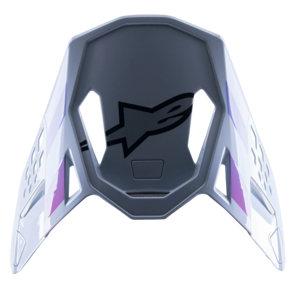 Alpinestars Supertech M10 Daytona 23 LE Visor, frontino di ricambio per casco da motocross, grigio Haze Gray con accenti arancione fluo e rodamina, design aerodinamico con sistema di aggancio a scatto e logo Alpinestars nero nella parte inferiore