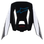 Visiera Alpinestars S-M5 Bond, visiera di ricambio per caschi da motocross, Nero Ciano Lucido con branding laterale Astars bianco, vista dall'alto con logo a stella blu e scritta SM5 rossa