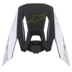 Visiera Alpinestars S-M5 Bond, accessorio per casco, argento e giallo fluo lucido, sezione centrale grigio scuro con logo giallo fluo, pannelli laterali argento con marchio Astars, finitura lucida, frontino di ricambio per caschi da motocross S-M5