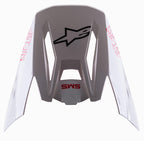 Alpinestars S-M5 Bond White Red Glossy Visor, frontino di ricambio per casco da motocross, bianco lucido con loghi ASTARS e SM5 rossi, logo a stella nero, design aerodinamico per corse fuoristrada