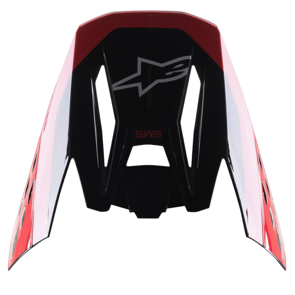 Alpinestars Visiera S-M5 Beam Nero Rosso Lucido, ricambio per casco da motocross, finitura lucida con accenti rossi, con logo Astars e scritta SM5, progettata per gare off-road e motocross