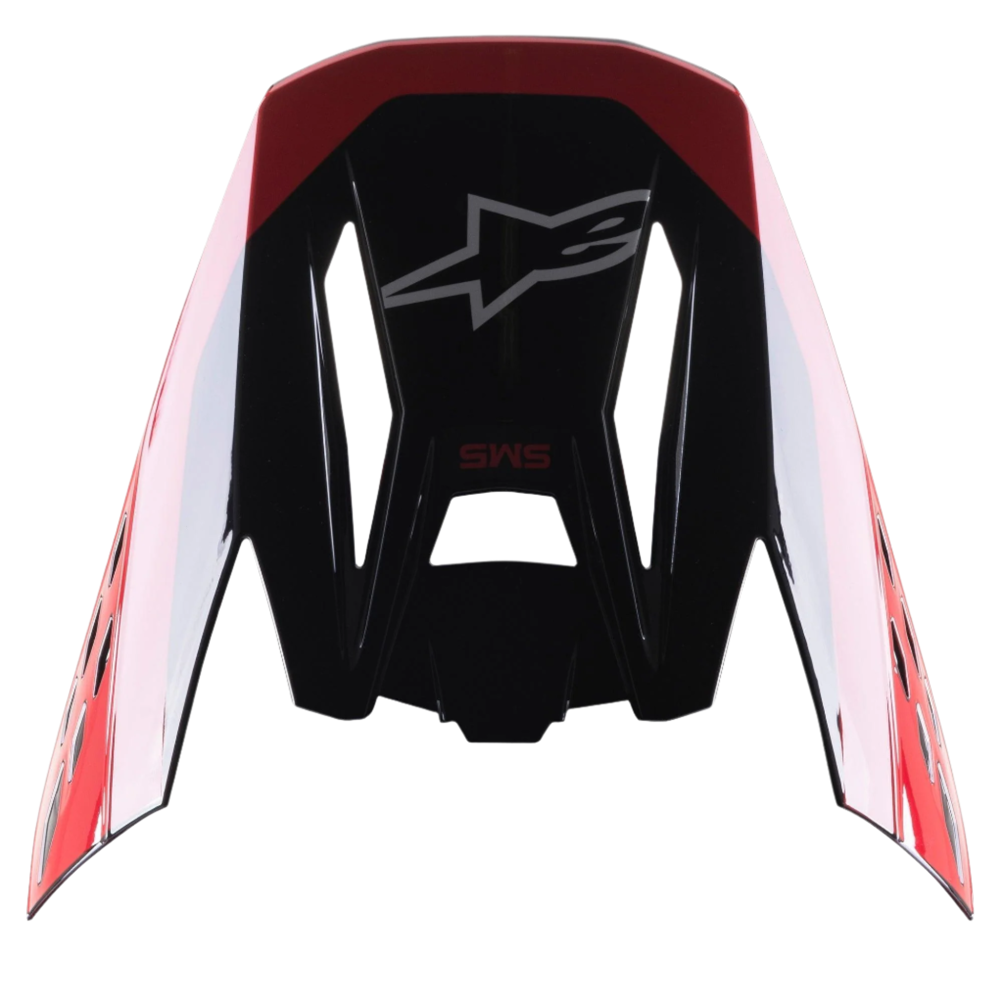 Alpinestars Visiera S-M5 Beam Nero Rosso Lucido, ricambio per casco da motocross, finitura lucida con accenti rossi, con logo Astars e scritta SM5, progettata per gare off-road e motocross
