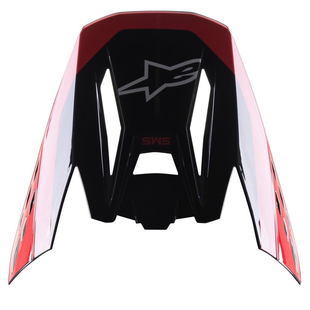 Alpinestars Visiera S-M5 Beam, accessorio per casco da motocross, nero e rosso lucido, con logo a stella grigio e marchio SM5 rosso, visiera di ricambio per attrezzatura da corsa fuoristrada