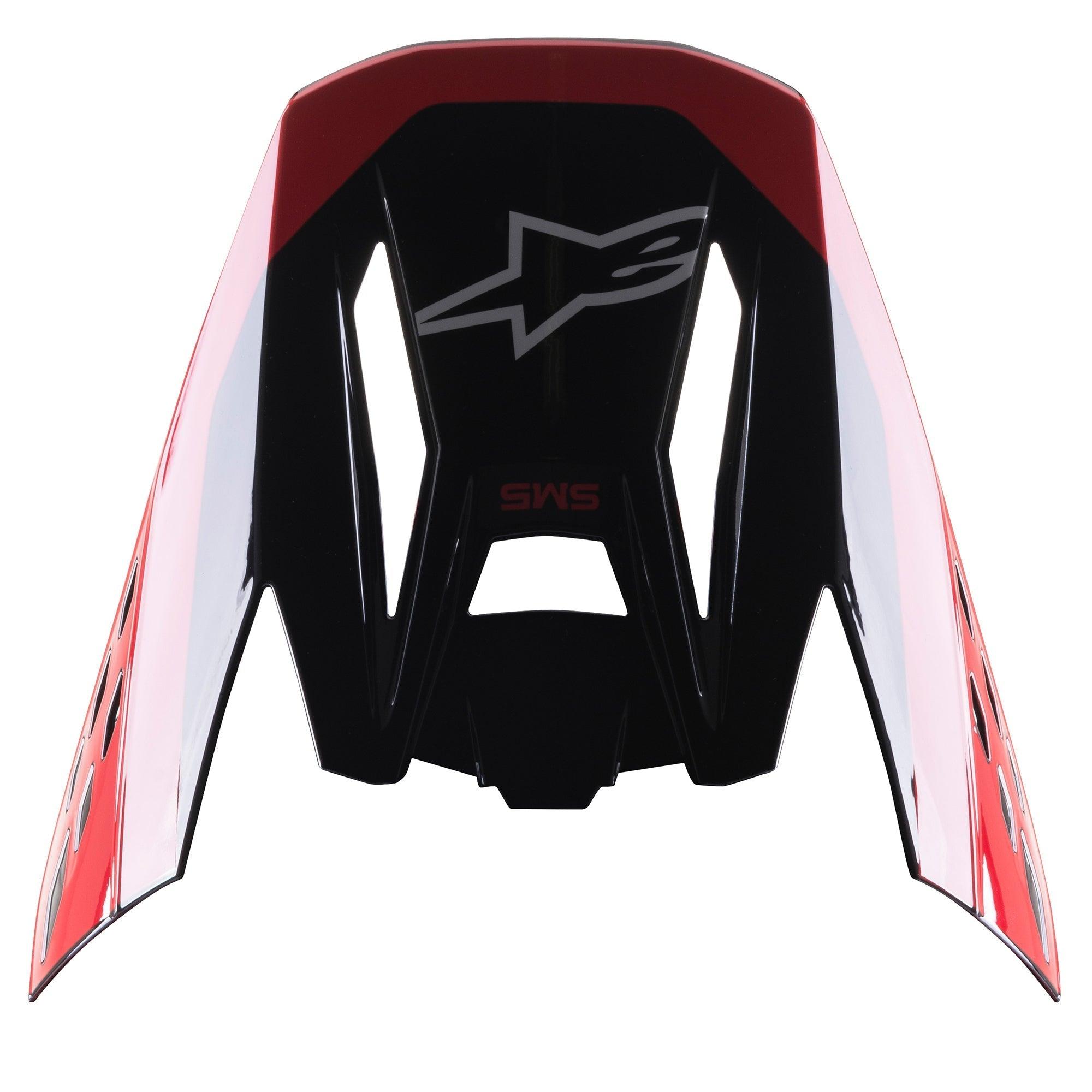 Alpinestars Visiera S-M5 Beam, accessorio per casco da motocross, nero e rosso lucido, con logo a stella grigio e marchio SM5 rosso, visiera di ricambio per attrezzatura da corsa fuoristrada