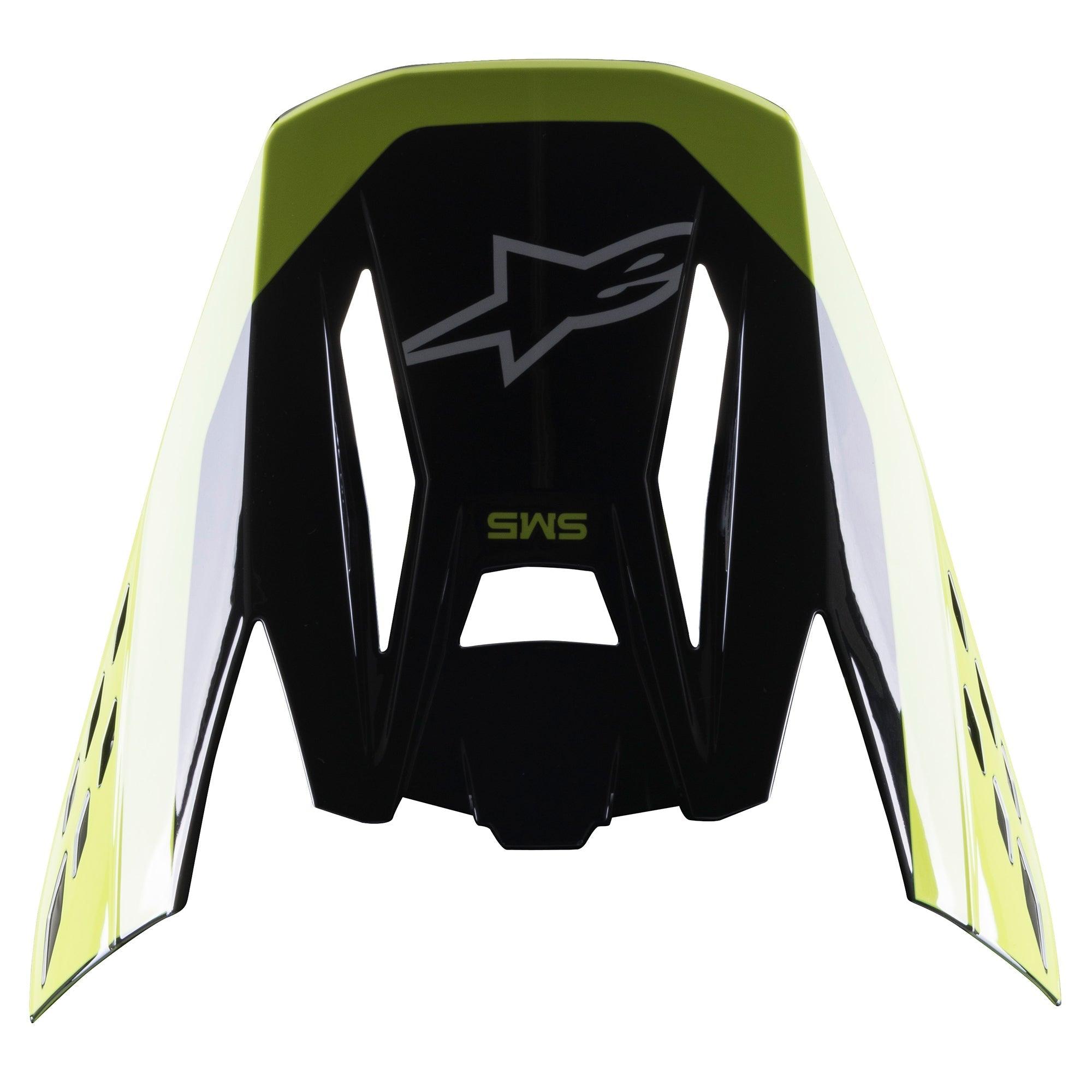 Alpinestars S-M5 Beam Visor, visiera per casco da motocross, nero e giallo fluo lucido, con logo Alpinestars e marchio S-M5, finitura lucida per caschi da off-road