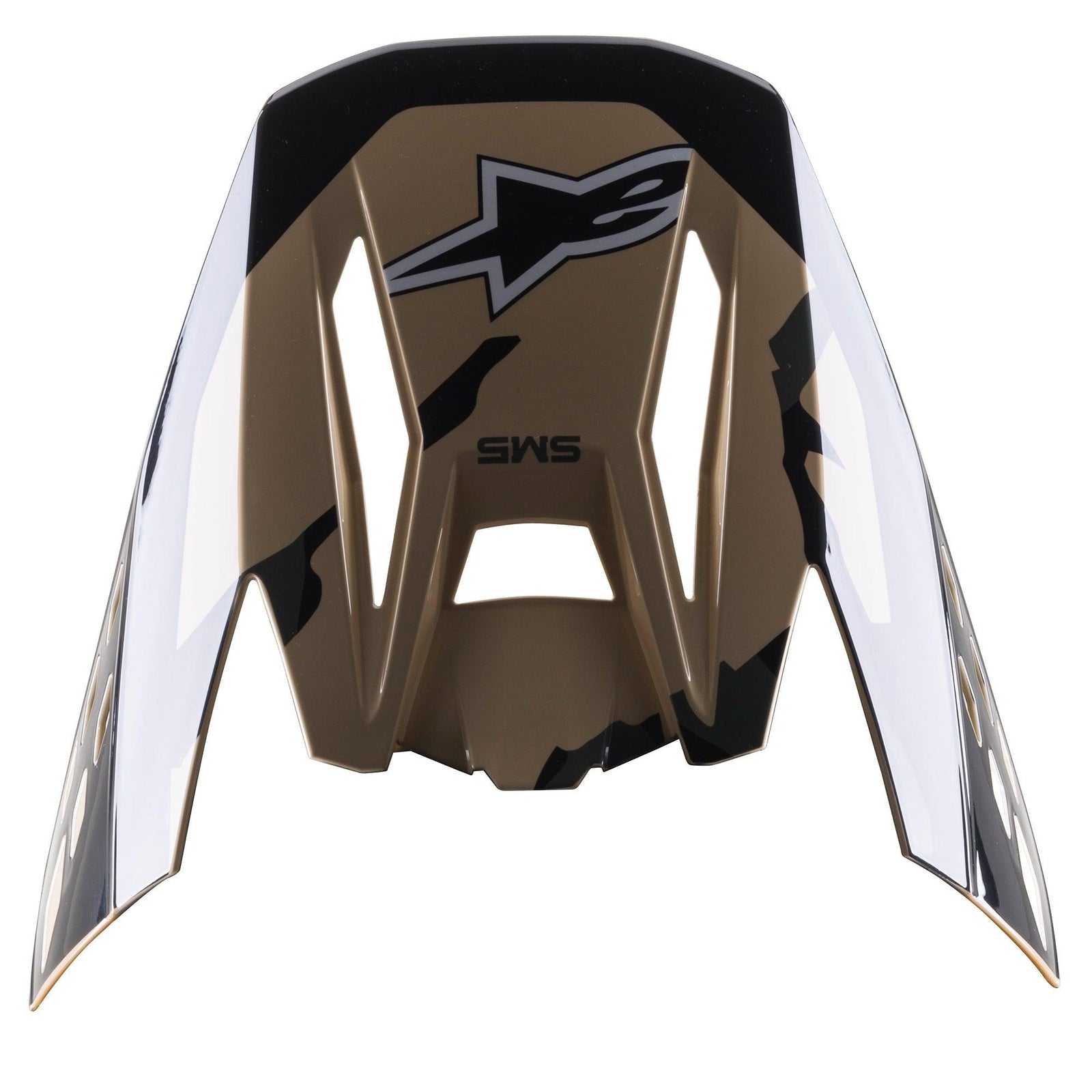 Alpinestars S-M5 Rover Visor, frontino di ricambio per casco da motocross, Sand Tangerine Camo lucido, motivo mimetico sabbia e nero con finitura lucida, con logo Alpinestars a stella e marchio SM5