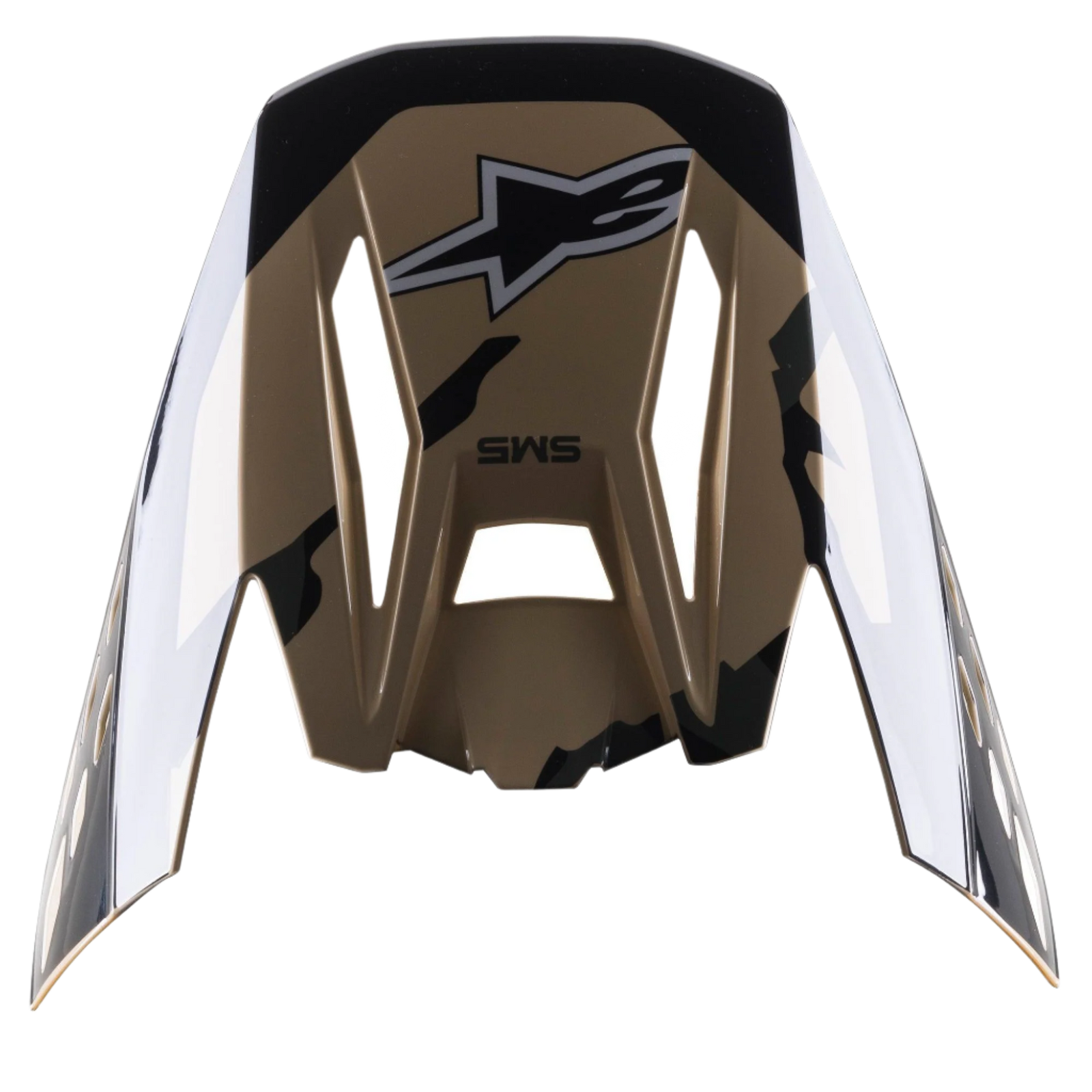 Alpinestars S-M5 Rover Visor, visiera di ricambio per casco, Sand Tangerine Camo Glossy, base marrone con accenti mimetici neri, con logo Alpinestars e marchio SM5, design angolare per caschi da motocross