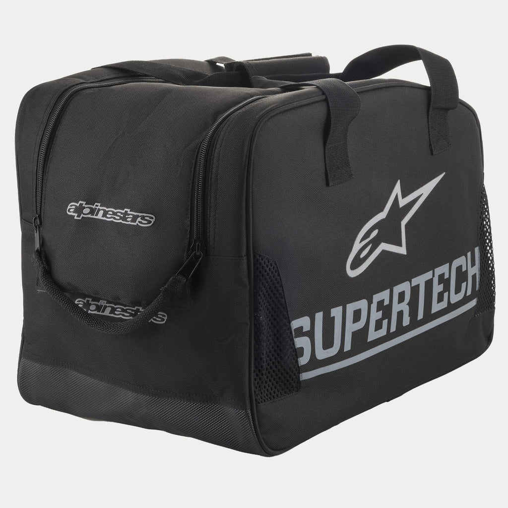 Alpinestars Borsa Supertech Semi Rigid, borsa semirigida per casco moto, nero e bianco, con logo Supertech e grafica A-star, custodia protettiva durevole