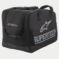 Alpinestars Borsa Supertech Semi Rigid, borsa semirigida per casco moto, nero e bianco, con logo Supertech e grafica A-star, custodia protettiva durevole