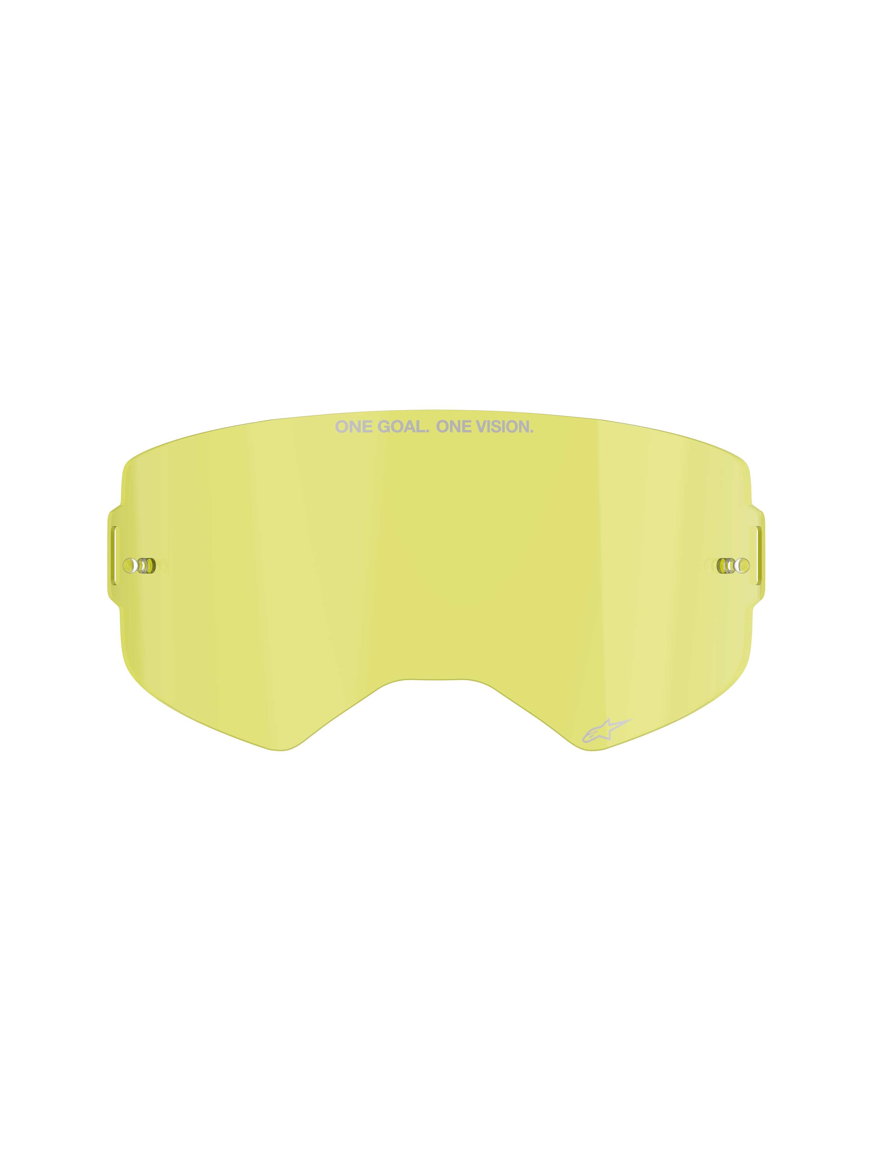 Alpinestars Supertech Clear Lens, lente di ricambio per occhiali da motocross, tinta gialla, con marchio "ONE GOAL. ONE VISION.", attacchi per tear-off integrati, costruzione in policarbonato trasparente resistente agli urti