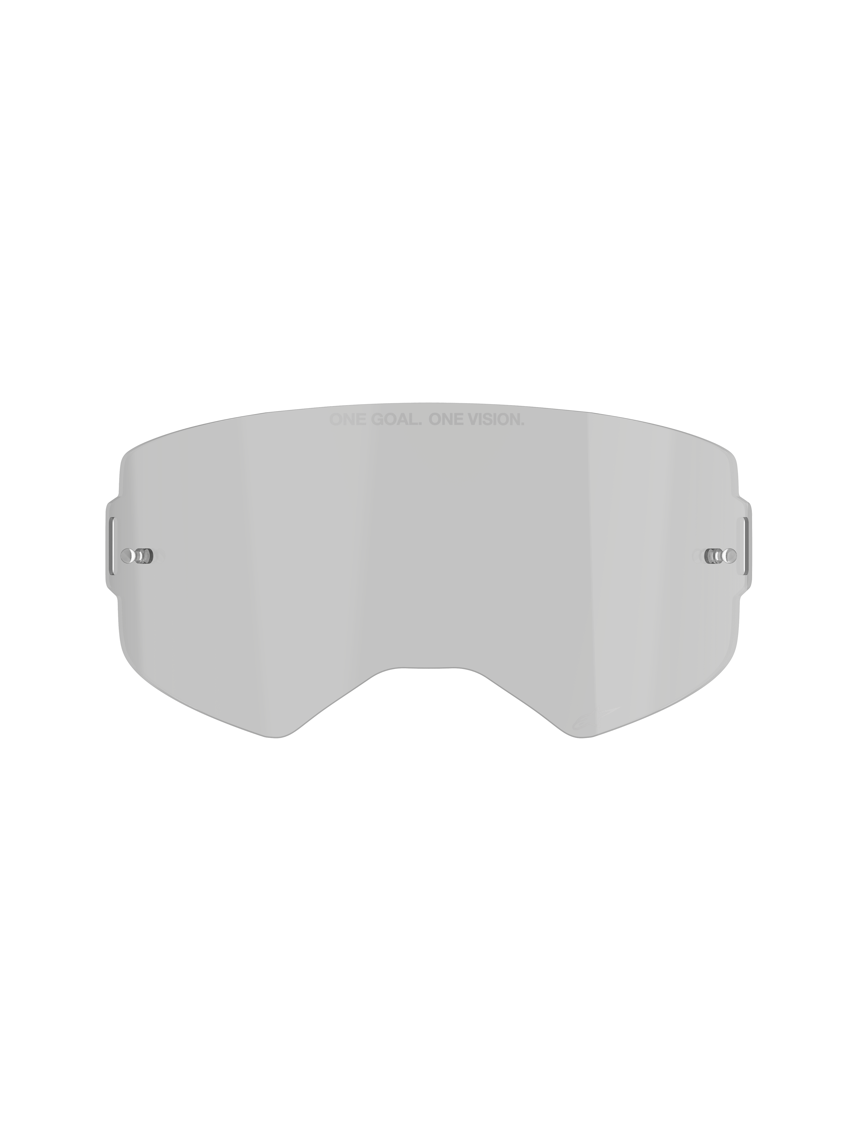 Alpinestars Supertech Smoke Lens, lente di ricambio per maschera, tinta grigio fumo medio, con scritta 'ONE GOAL. ONE VISION.', design curvo in policarbonato con perni per tear-off integrati, accessorio per motocross e fuoristrada