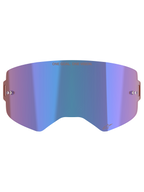 Alpinestars Supertech Mirror Lens, accessorio per maschera da motocross, blu specchiato con sfumature viola, tecnologia Absolute Vision™, perni tear-off integrati e slogan 'ONE GOAL. ONE VISION.' sulla parte superiore