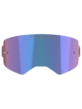 Alpinestars Supertech Mirror Lens, accessorio per maschera da motocross, blu specchiato con sfumature viola, tecnologia Absolute Vision™, perni tear-off integrati e slogan 'ONE GOAL. ONE VISION.' sulla parte superiore