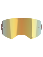 Alpinestars Supertech Mirror Lens, lente di ricambio per occhiali da motocross, finitura Mirror Gold, con scritta 'ONE GOAL. ONE VISION.' e logo Alpinestars, include attacchi laterali per tear-off, policarbonato resistente per corse off-road