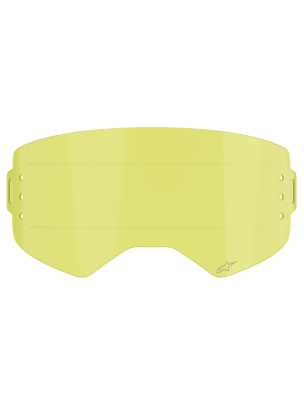 Lente Alpinestars Supertech Roll Off, accessorio per maschera, tinta giallo trasparente, con linee di scorrimento orizzontali integrate e logo a stella inciso, lente di ricambio per maschere da motocross e fuoristrada
