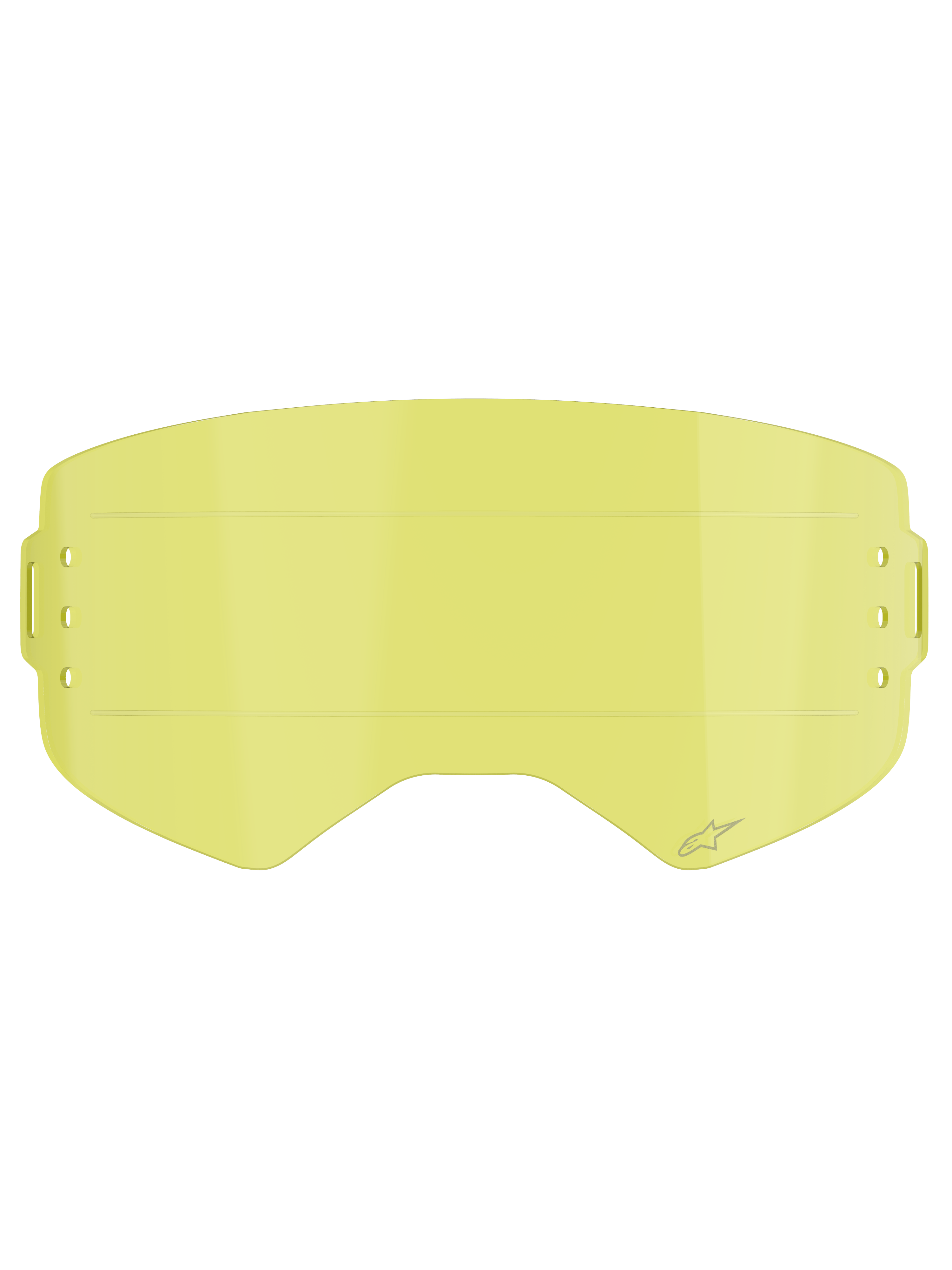 Lente Alpinestars Supertech Roll Off, accessorio per maschera, tinta giallo trasparente, con linee di scorrimento orizzontali integrate e logo a stella inciso, lente di ricambio per maschere da motocross e fuoristrada