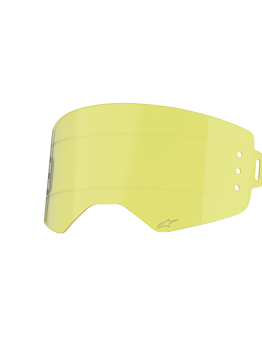 Alpinestars Supertech Roll Off Lens, accessorio per occhiali da motocross, giallo trasparente, con linee di scorrimento orizzontali e punti di attacco laterali per sistemi roll-off, design curvo in policarbonato resistente agli urti