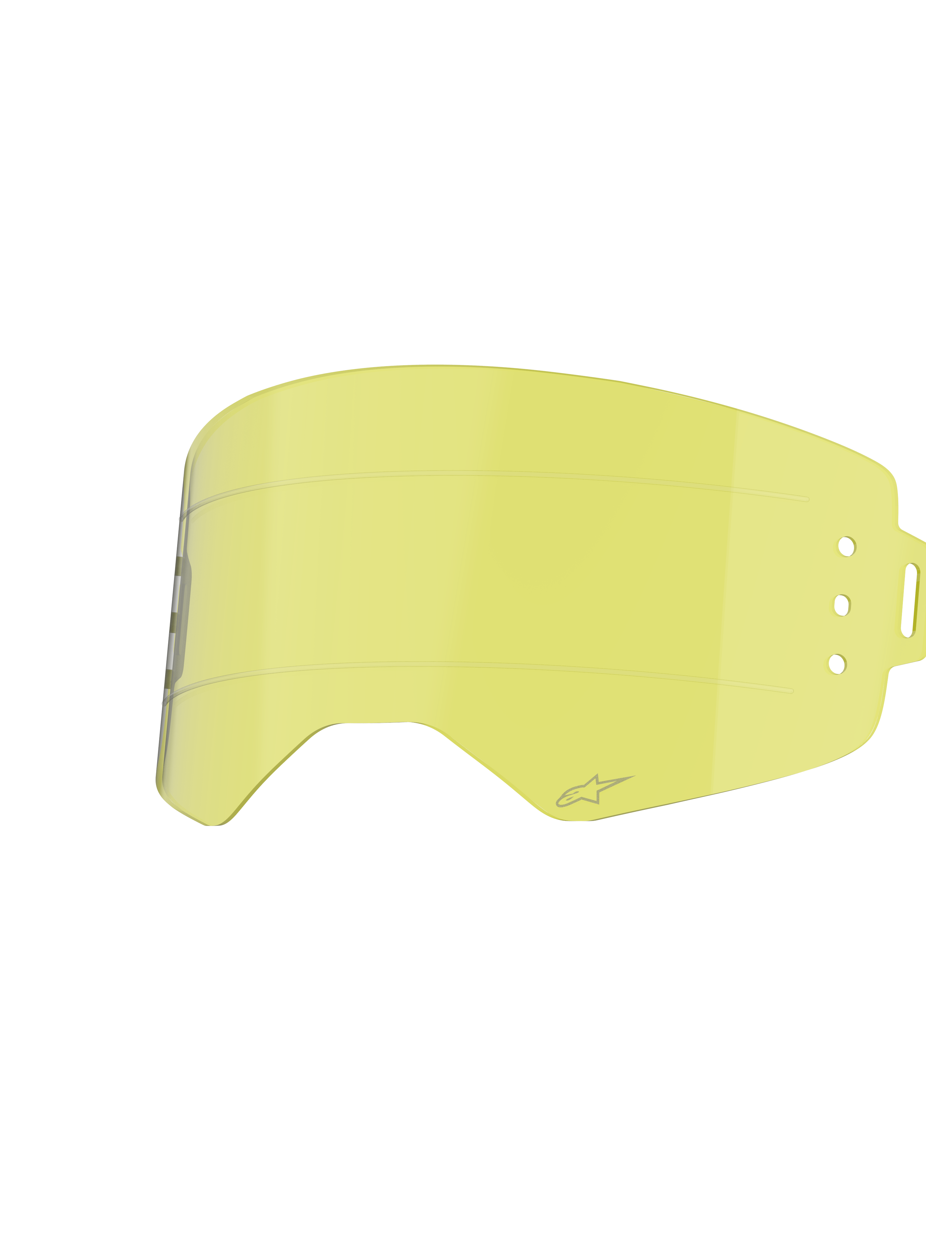 Alpinestars Supertech Roll Off Lens, accessorio per occhiali da motocross, giallo trasparente, con linee di scorrimento orizzontali e punti di attacco laterali per sistemi roll-off, design curvo in policarbonato resistente agli urti