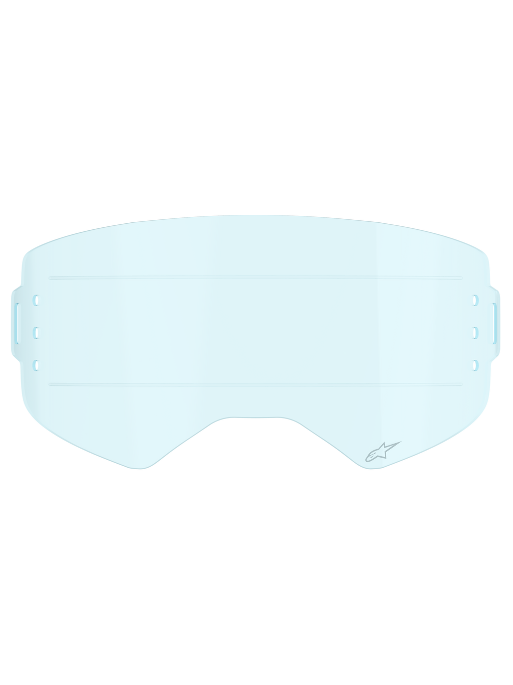 Alpinestars Supertech Roll Off Lens, accessorio per occhiali da motocross, Clear Blue, lente in policarbonato azzurro chiaro trasparente con linee di scorrimento orizzontali per un movimento fluido della pellicola e fessure di montaggio laterali per sistemi roll-off.