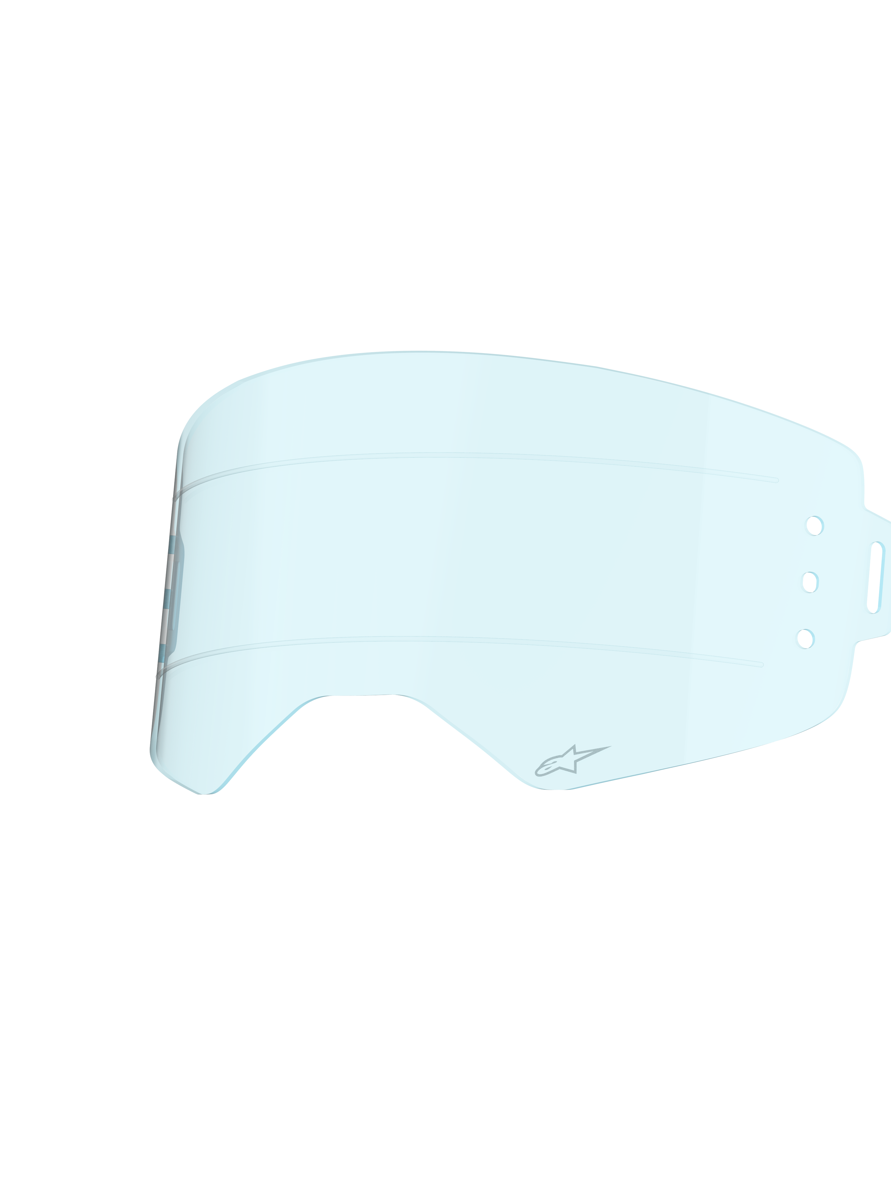 Lente Alpinestars Supertech Wide Vision Roll-Off, tinta Clear Blue, costruzione in policarbonato stampato a iniezione, con linee di scorrimento in silicone orizzontali e logo A-star, lente di ricambio per occhiali da motocross progettata per la visibilità off-road