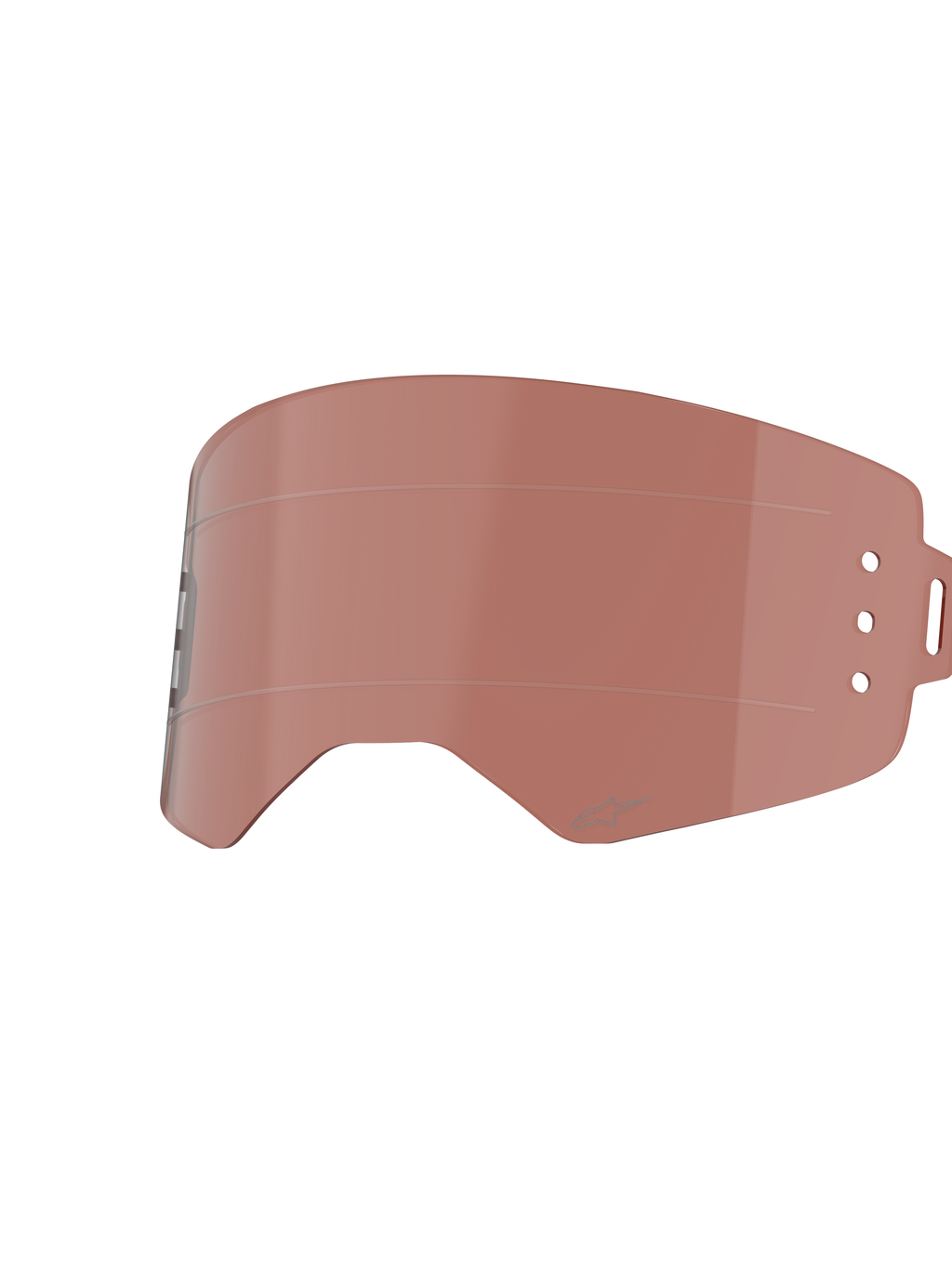 Alpinestars Supertech Roll-Off Lens, tinta Copper Rose, lente di ricambio per maschere da motocross, con linee di scorrimento orizzontali e fori di montaggio per sistemi roll-off, struttura in policarbonato resistente per competizioni off-road
