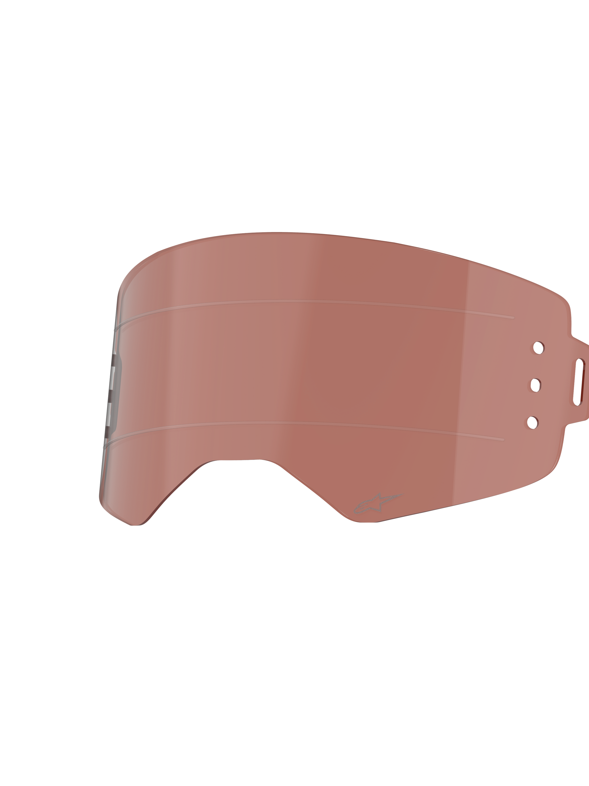 Alpinestars Supertech Roll-Off Lens, tinta Copper Rose, lente di ricambio per maschere da motocross, con linee di scorrimento orizzontali e fori di montaggio per sistemi roll-off, struttura in policarbonato resistente per competizioni off-road