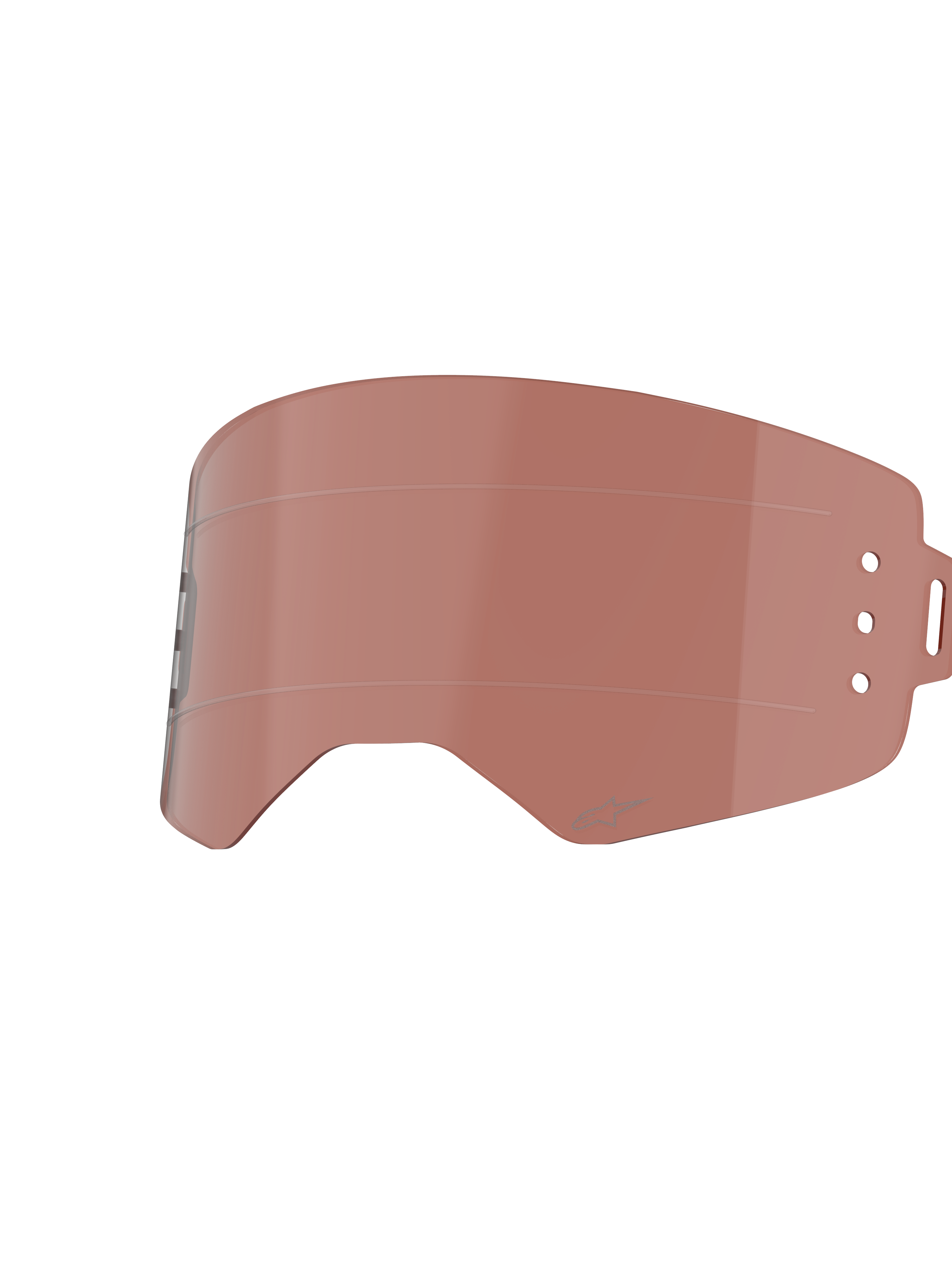Alpinestars Supertech Roll-Off Lens, tinta Copper Rose, lente di ricambio per maschere da motocross, con linee di scorrimento orizzontali e fori di montaggio per sistemi roll-off, struttura in policarbonato resistente per competizioni off-road