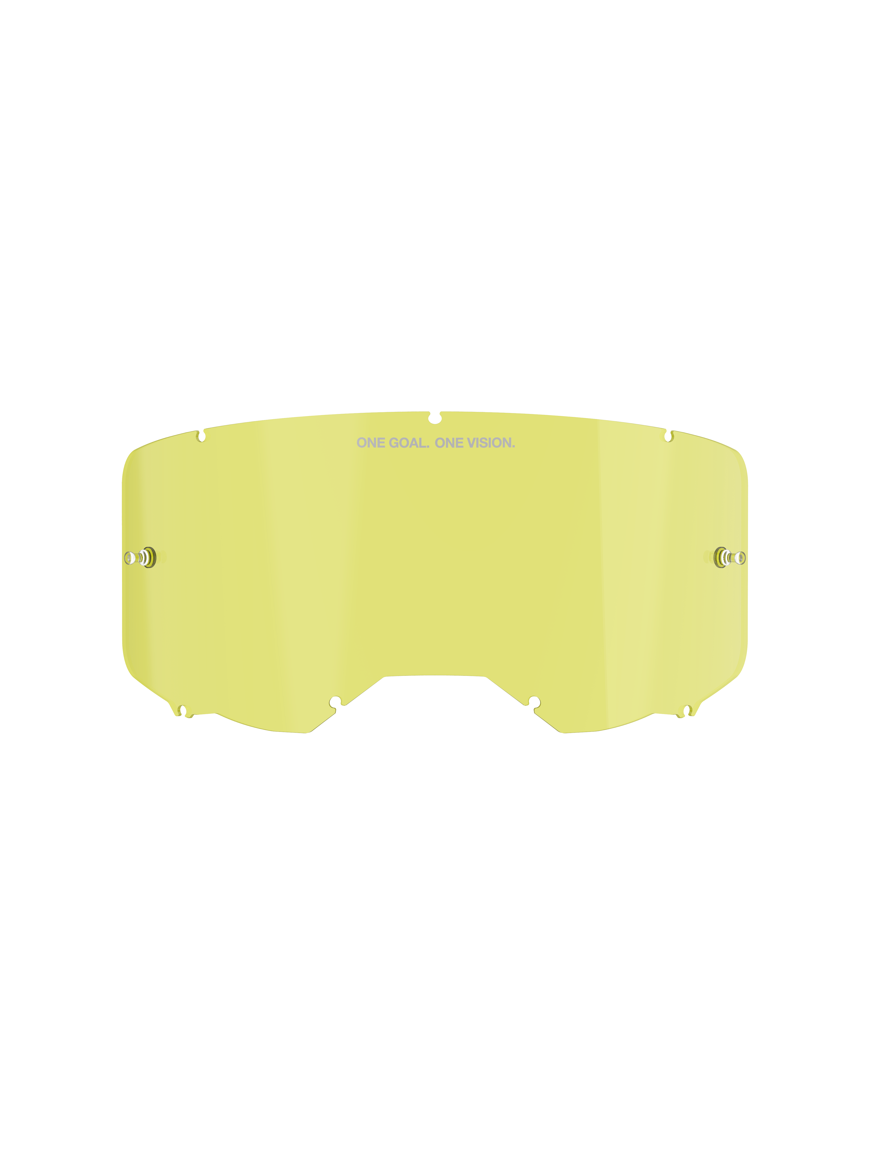 Lente di ricambio Alpinestars Vision 8-5-3, tinta gialla, costruzione in policarbonato con supporti tear-off integrati, marchio "ONE GOAL. ONE VISION.", sistema di bloccaggio a sette fori, per maschere da motocross e fuoristrada