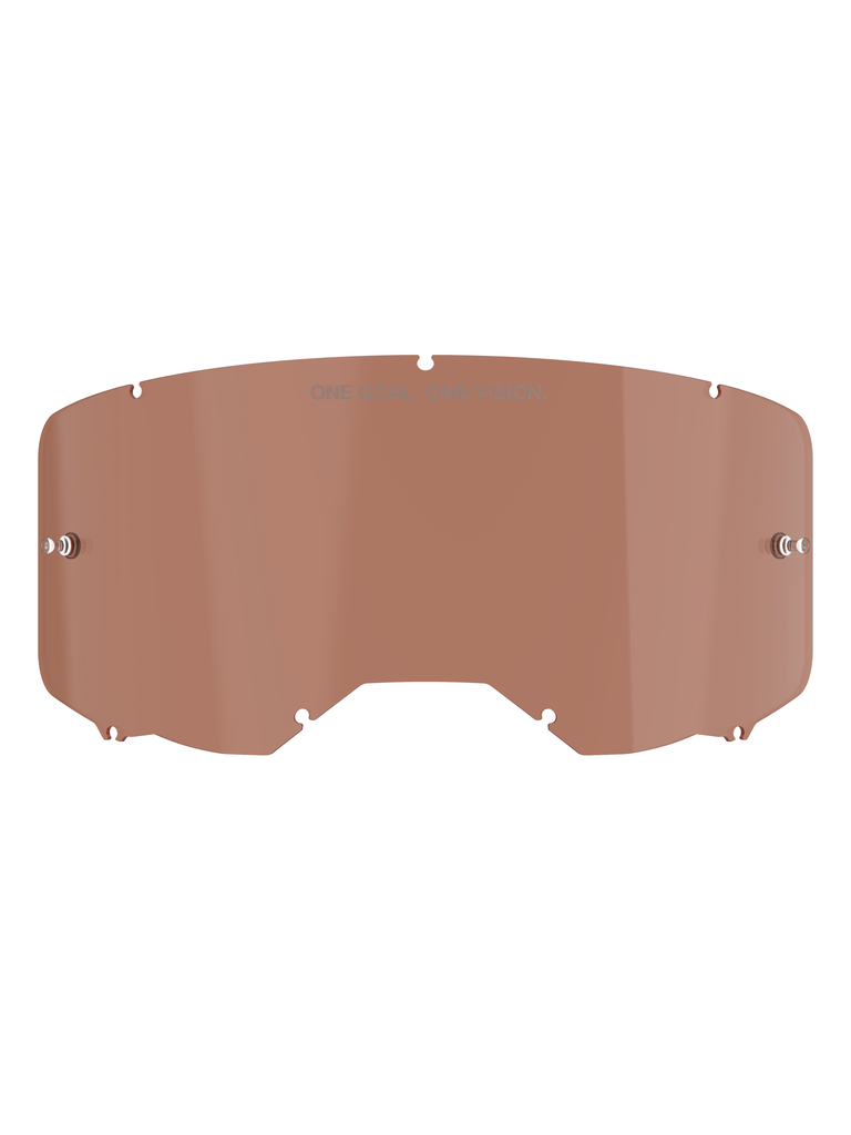 Lente per maschera Alpinestars Vision 8-5-3, tinta Copper Rose, lente di ricambio per maschera da motocross con scritta "ONE GOAL. ONE VISION.", design curvo in policarbonato con perni per tear-off per gare fuoristrada