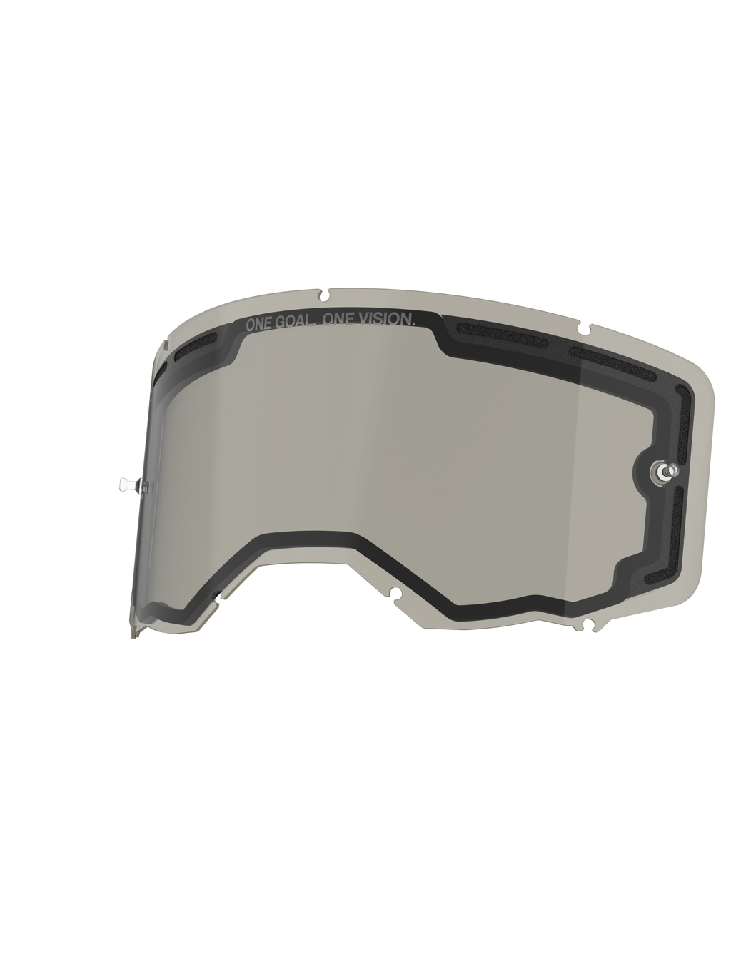 Lente Alpinestars Vision 8-5-3 Dual Pane, colore Smoke, lente di ricambio per maschera con costruzione a doppia lente ventilata, supporti tear-off integrati e scritta 'ONE GOAL. ONE VISION.', progettata per il motocross e la guida off-road