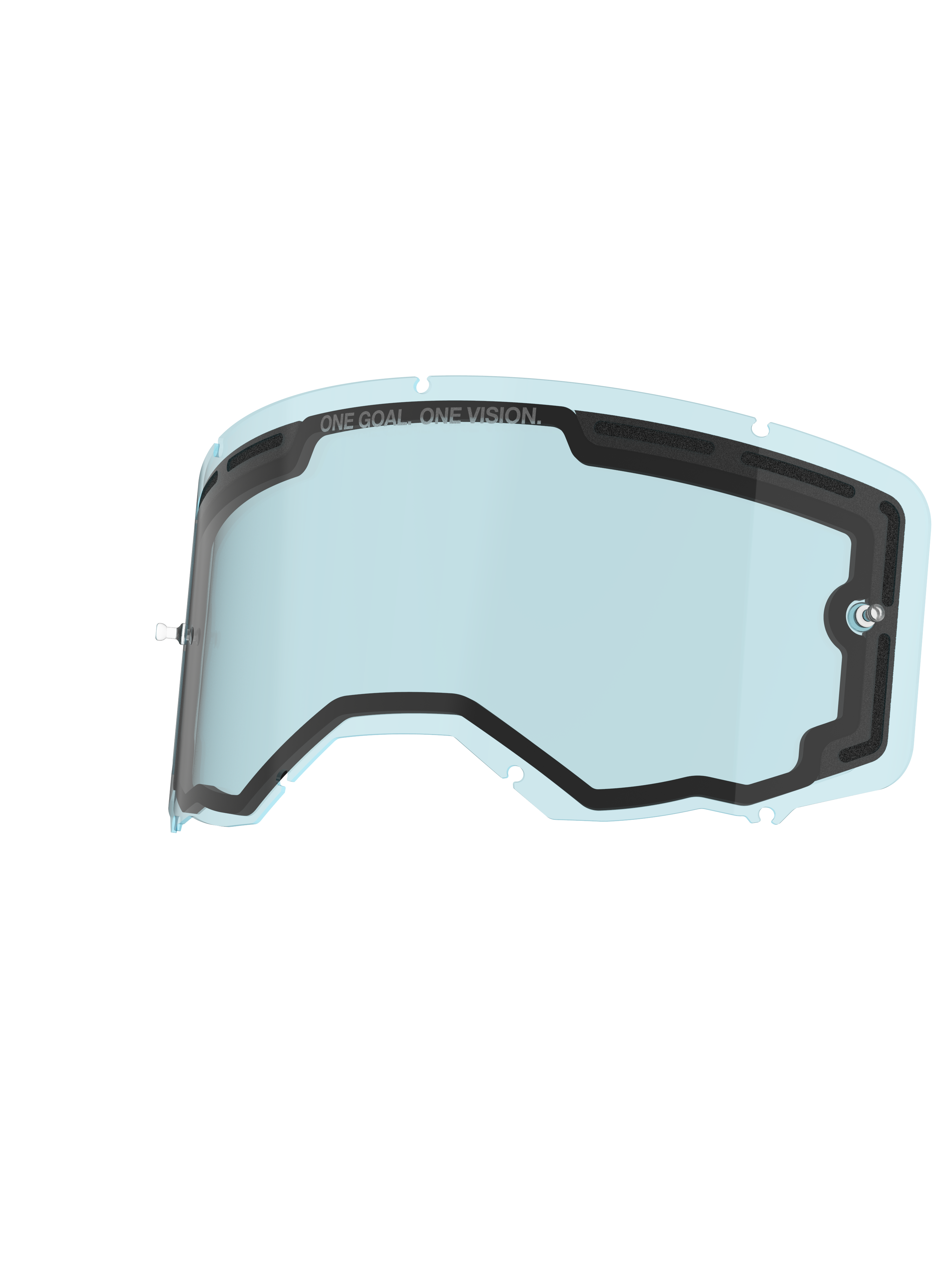 Alpinestars Vision 8-5-3 Dual Pane Lens, lente di ricambio per maschera, blu, policarbonato a tinta chiara con costruzione a doppio strato, guarnizione in schiuma nera, marchio 'ONE GOAL. ONE VISION.', supporti tear-off integrati, lente anti-appannamento resistente per maschere da motocross