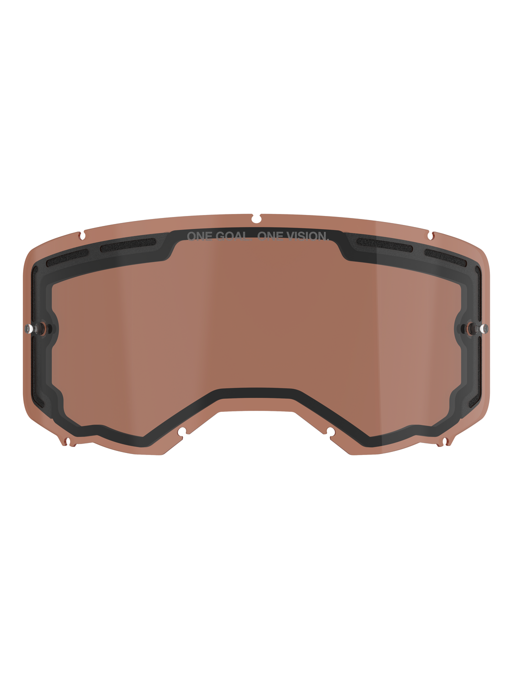 Alpinestars Vision 8-5-3 Dual Pane Vented Lens, lente di ricambio color rosa rame per occhiali da motocross, con supporti per tear-off integrati, fori di ventilazione superiori e marchio ONE GOAL ONE VISION.
