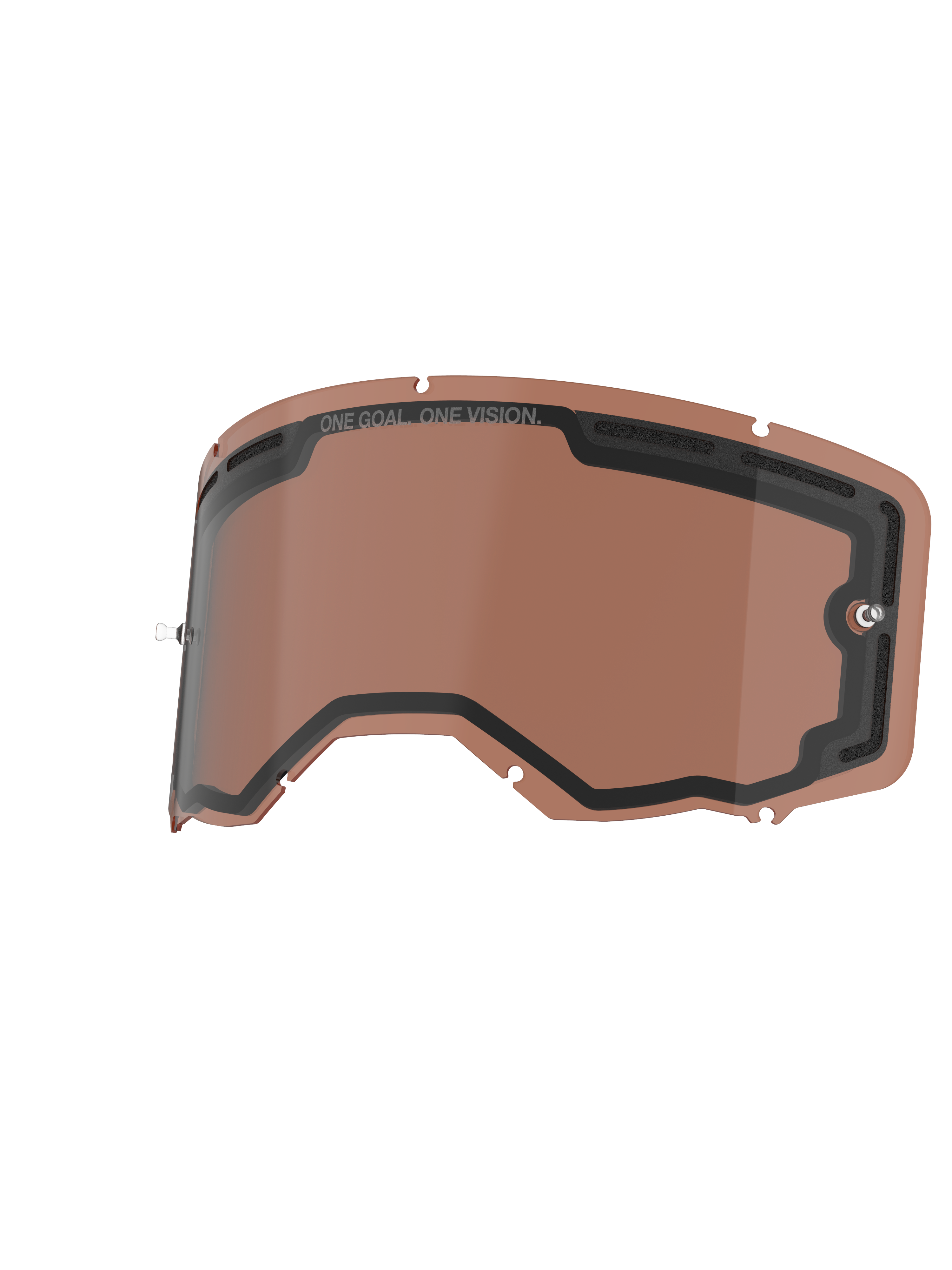 Alpinestars Vision 8-5-3 Dual Pane Lens, lente di ricambio per maschera, Copper Rose, design ventilato a doppio strato con guarnizione nera, branding 'ONE GOAL. ONE VISION.' e perni tear-off integrati, policarbonato resistente per prestazioni off-road.