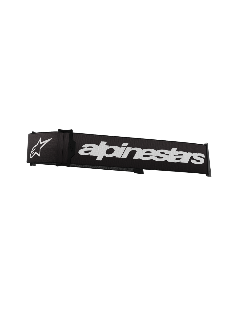 Alpinestars Supertech Goggles Strap, cinturino di ricambio da 45 mm per maschere da motocross, nero e bianco con logo a stella e scritta Alpinestars, trazione in silicone e attacco a scatto